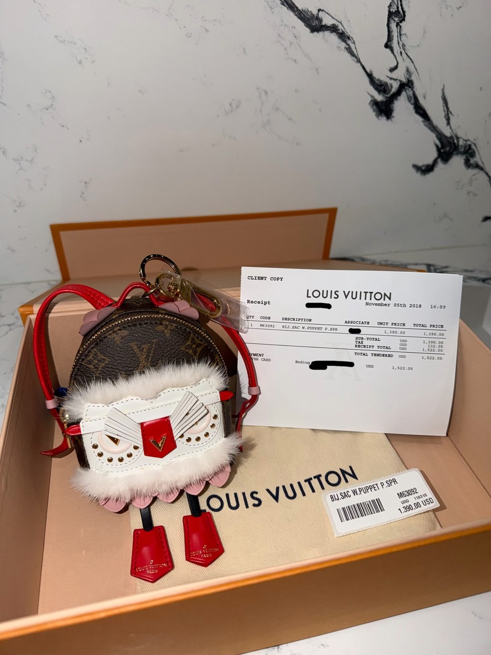 Louis Vuitton Micro Palm Springs Mink Owl Puppet Bag Charm - Picture 9 of 9